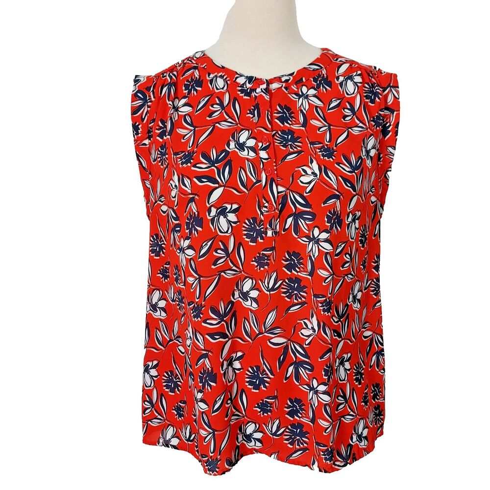 Zac & Rachel Size Large Women Pleated Back V-Neck Cap Sleeve Lightweight Blouse